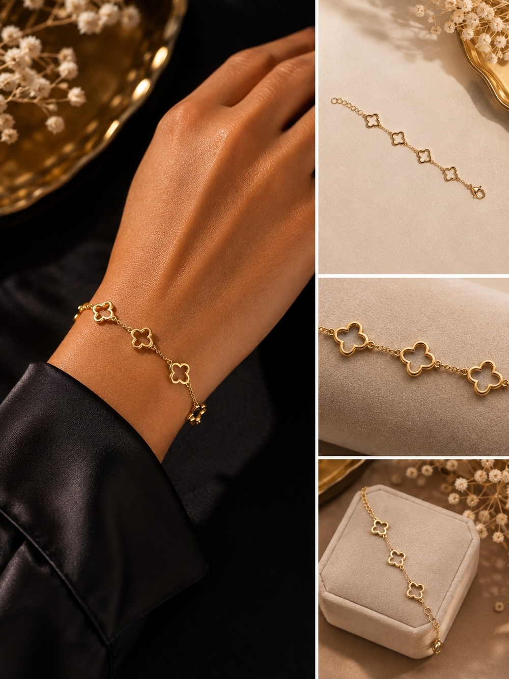 Gold Clover Link Bracelet - Women Jewelry